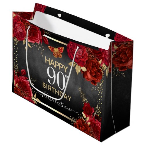  Red Roses 90th Birthday Large Gift Bag