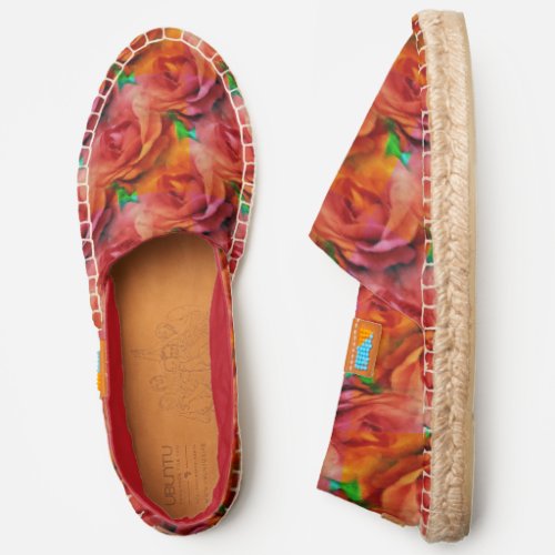 Red Roses Abstract Floral Pattern Espadrilles