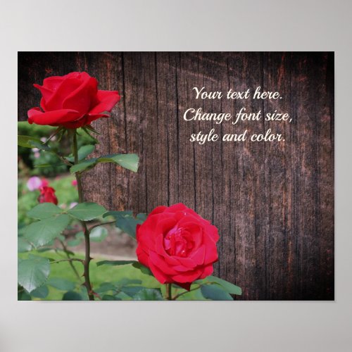 Red Roses Add Your Text Personalized  Poster