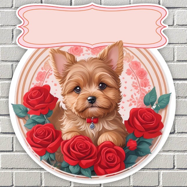 Red roses & adorable Yorkshire custom Sticker (Creator Uploaded)