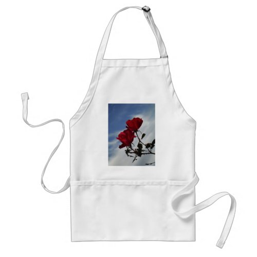 Red Roses Against a Bright Blue Sky Adult Apron
