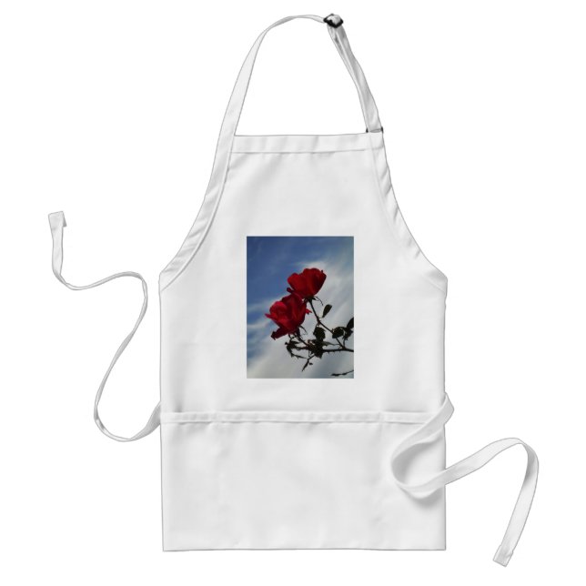 Red Roses Against a Bright Blue Sky Adult Apron (Front)