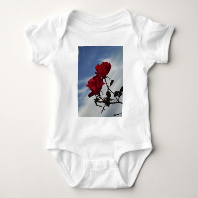 Red Roses Against a Bright Blue Sky Baby Bodysuit (Front)