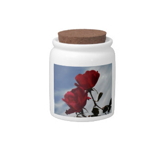 Red Roses Against a Bright Blue Sky Candy Jar