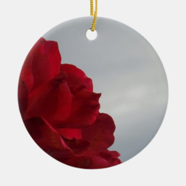 Red Roses Against a Bright Blue Sky Ceramic Ornament (Front)