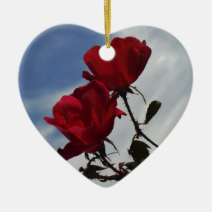 Red Roses Against a Bright Blue Sky Ceramic Ornament