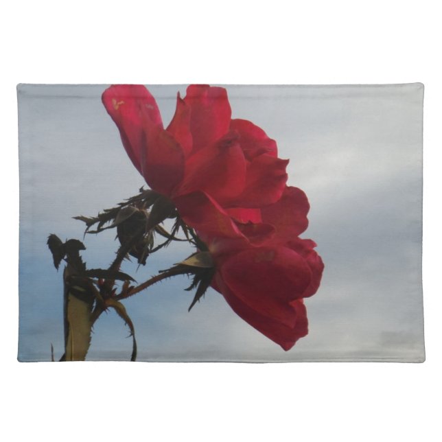 Red Roses Against a Bright Blue Sky Cloth Placemat (Front)