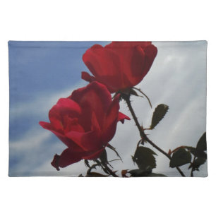 Red Roses Against a Bright Blue Sky Cloth Placemat