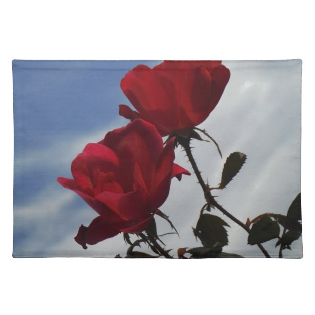 Red Roses Against a Bright Blue Sky Cloth Placemat (Front)