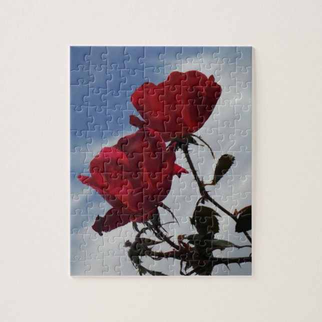 Red Roses Against a Bright Blue Sky Jigsaw Puzzle (Vertical)