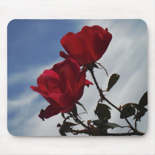 Red Roses Against a Bright Blue Sky Mouse Pad (Front)