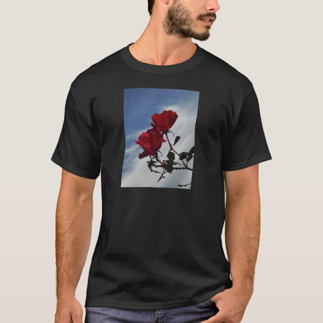 Red Roses Against a Bright Blue Sky T-Shirt (Front)