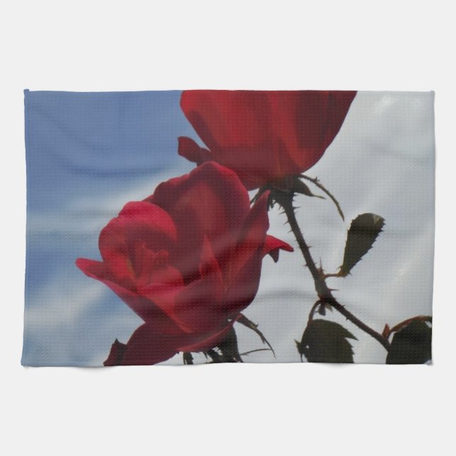 Red Roses Against a Bright Blue Sky Towel (Horizontal)
