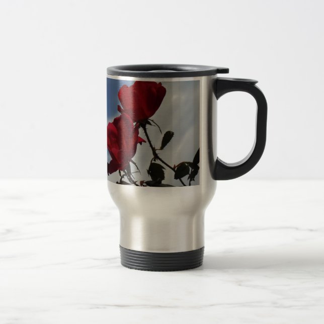 Red Roses Against a Bright Blue Sky Travel Mug (Right)