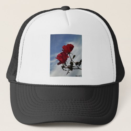 Red Roses Against a Bright Blue Sky Trucker Hat