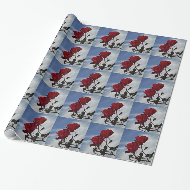 Red Roses Against a Bright Blue Sky Wrapping Paper (Unrolled)