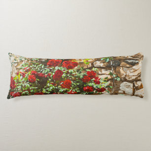 Red Roses Against a Stone Wall Body Pillow