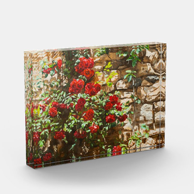 Red Roses Against a Stone Wall Photo Block (Left)
