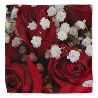 red roses and baby's breath floral bandana