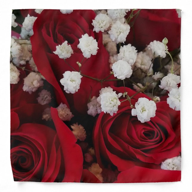 red roses and baby's breath floral bandana (Front)