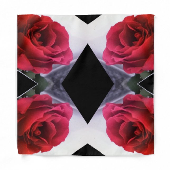 Red Roses and  Black Diamonds Furoshiki Gift Wrap Bandana (Front)