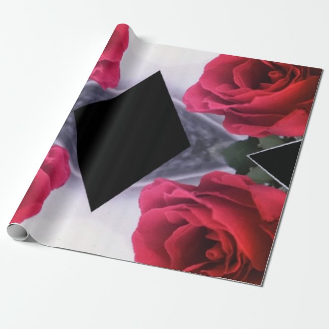 Red Roses and Black Diamonds Geometric Pattern Wrapping Paper (Unrolled)