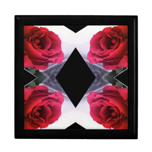 Red Roses and  Black Diamonds  Wooden Keepsake  Gift Box (Front)