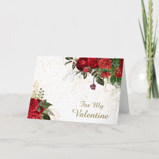 Red Roses and Confetti Romantic Valentine Card (Front)