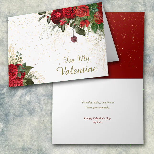 Red Roses and Confetti Romantic Valentine Card | Zazzle