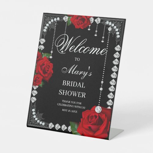 Red Roses And Diamonds Bridal Shower welcome sign