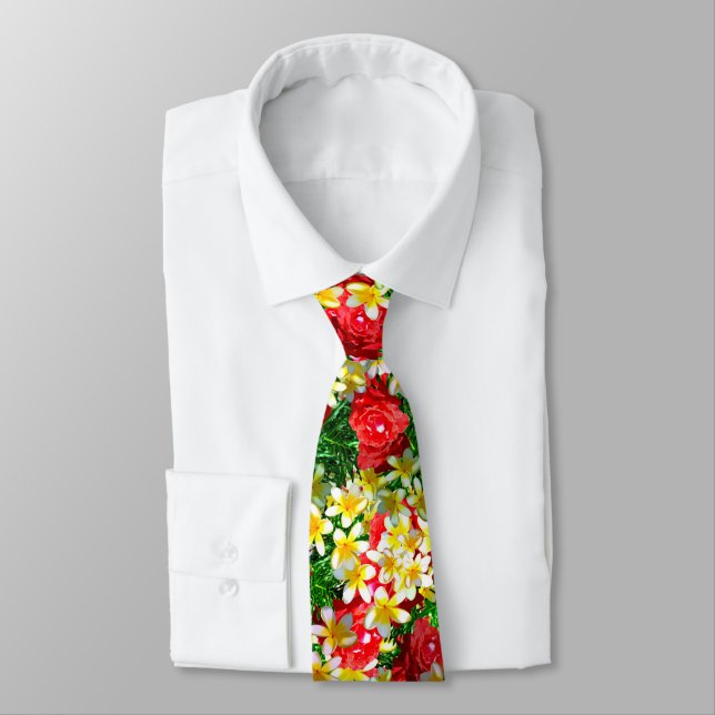 Red Roses And Frangipanis, Neck Tie (Tied)