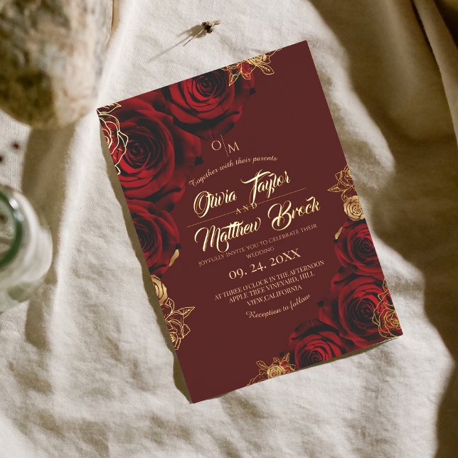 Red Roses and Gold Foil  Wedding  Invitation (Creator Uploaded)