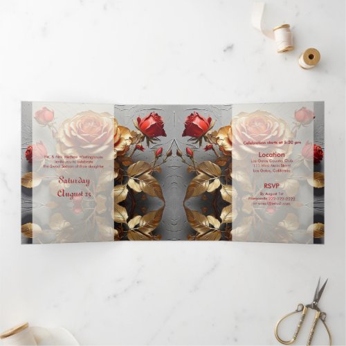 Red Roses and Gold Sweet 16 Party Invitation