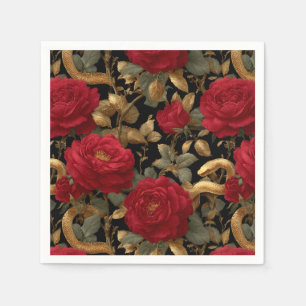 Red Roses and Golden Snakes Pattern Napkins