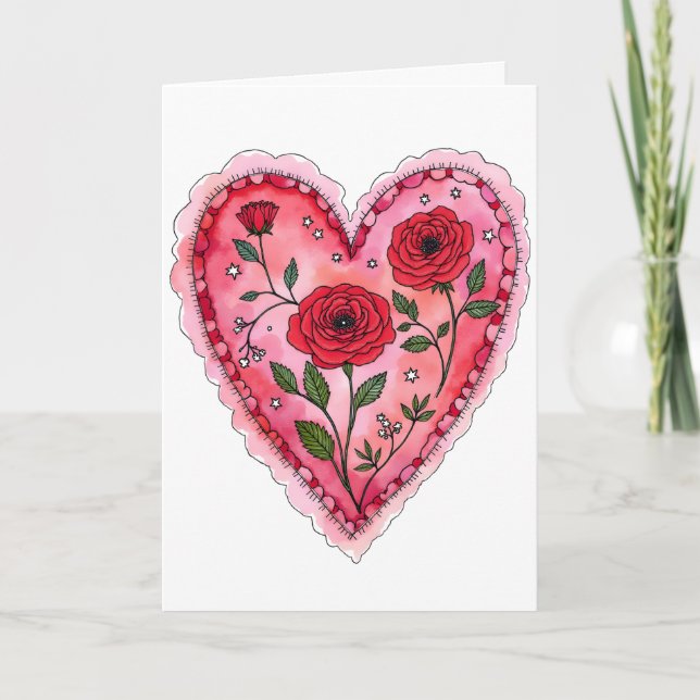 Red Roses and Heart Anniversary Valentine's Day Card (Front)