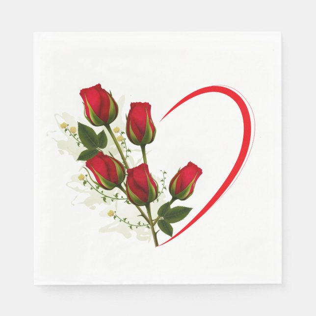 Red Roses And Heart  Napkins (Front)