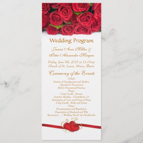 Red roses and heart Wedding Program