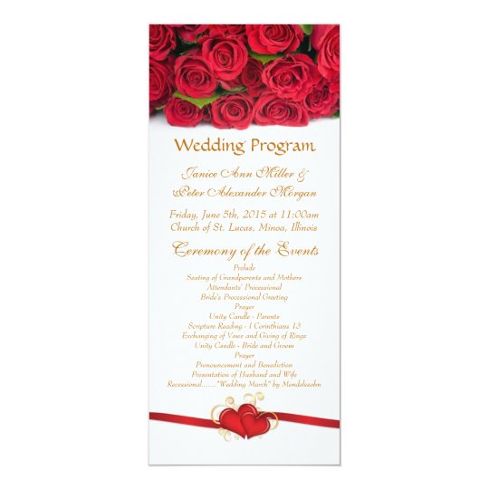 Red roses and heart Wedding Program | Zazzle.com