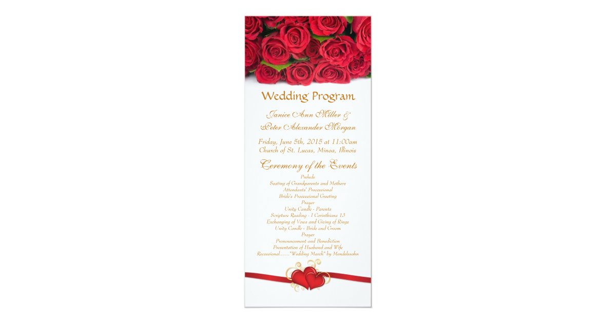 Red roses and heart Wedding Program | Zazzle.com