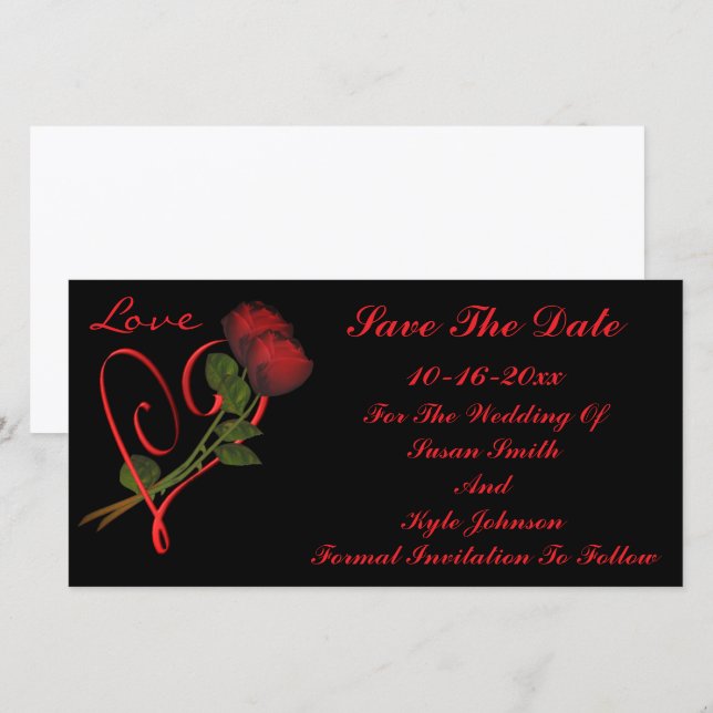 Red Roses And Heart Wedding Save The Date (Front/Back)