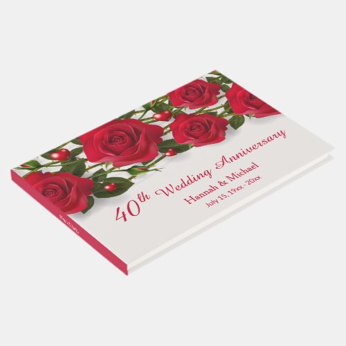 Red roses and hearts 40th Wedding Anniversary Guest Book