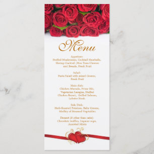 Red roses and hearts Menu Rack Card