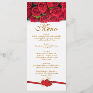 Red roses and hearts Menu  Rack Card