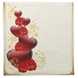 Red roses and hearts napkin