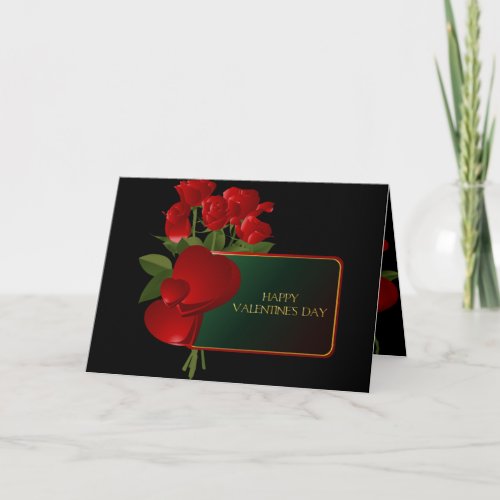 Red Roses and Hearts on Black Valentine Card