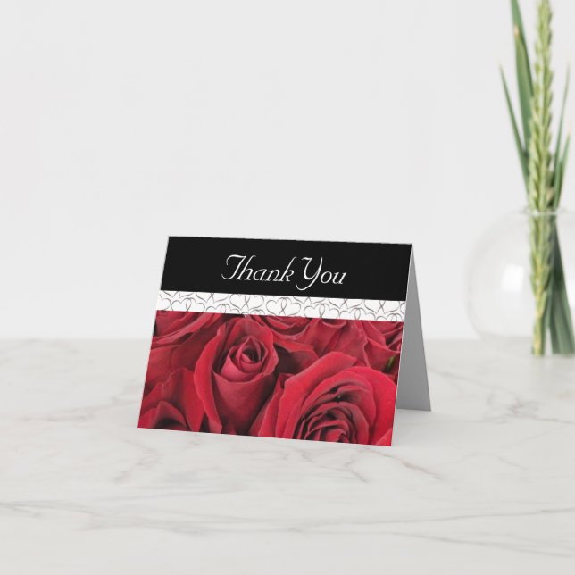 Red Roses and Hearts Thank You Card (Front)