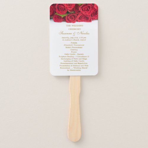 Red roses and hearts  Wedding program Hand Fan