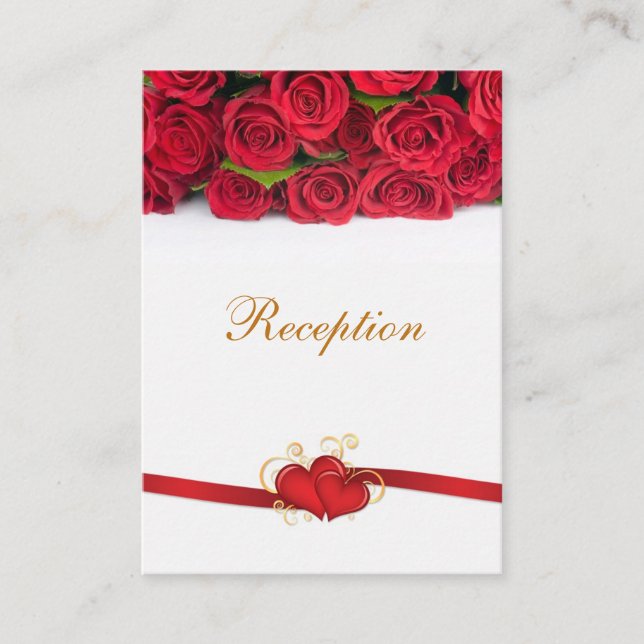 Red roses and hearts Wedding Reception Enclosure Card (Front)