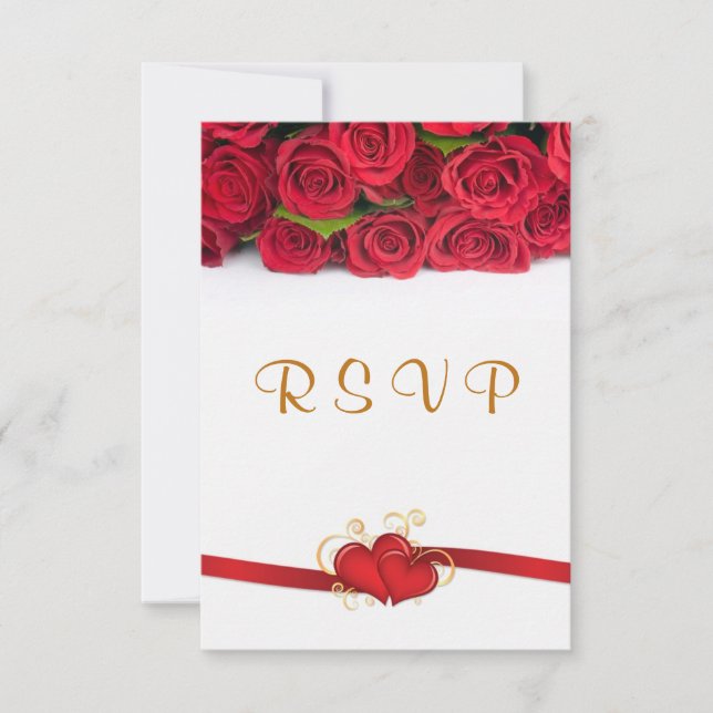 Red roses and hearts Wedding RSVP Invitation (Front)