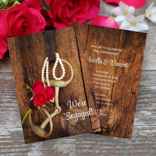 Red Roses and Horse Bit Country Engagement Party Invitation